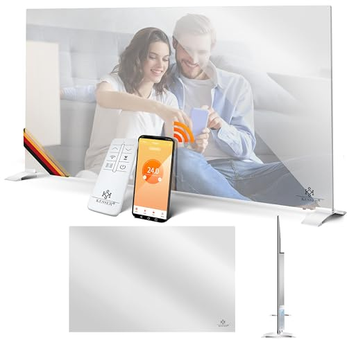 KESSER® Riscaldamento a infrarossi, 500 W, 2 in 1, montaggio a parete, riscaldamento elettrico con rilevazione finestra aperta, telecomando e app, design super piatto, protezione IP24, anallergico