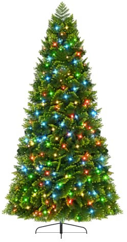Aufun 210cm Künstlicher Weihnachtsbaum mit 350 RGB LEDs Beleuchtung, Premium Tannenbaum künstlich Edeltanne Schnellaufbau aus PE & PVC, mit Metallständer, 1060 Zweigspitzen, Schnellaufbau Klappsystem
