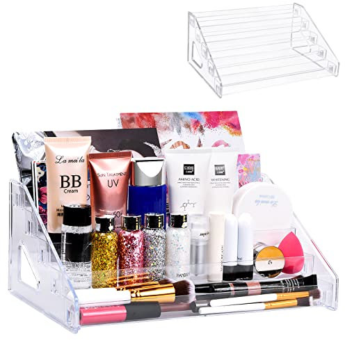 Dewocke 5 Layer Large Capacity Cosmetics Organiser, Acrylic Display Stand for Nail Polish, Clear Acrylic Cosmetic Stand, Makeup Organiser, Make up Stand for Brushes, Eyeshadow, Lotions, Lipstick