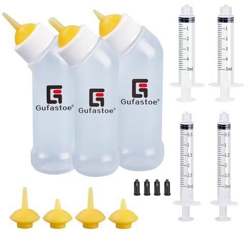 Gufastoe Biberon Gattini Appena Nati Gattino Cucciolo Bottiglie per Kit, Pet Feeder Bottiglia con capezzolo di Alimentazione e siringhe per Tutte Le Razze di Cuccioli Gattini e Altri Animali (Giallo)