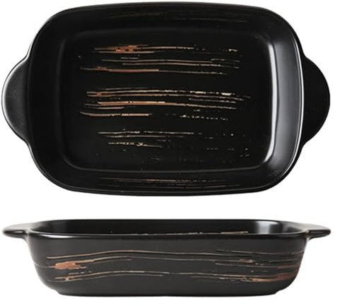 Fuente for lasaña grande y profunda, fuente for lasaña grande y profunda, fuente rectangular for lasaña con asa, juego de 2 sartenes de cerámica for horno, fuente de porcelana for horno apta for horno