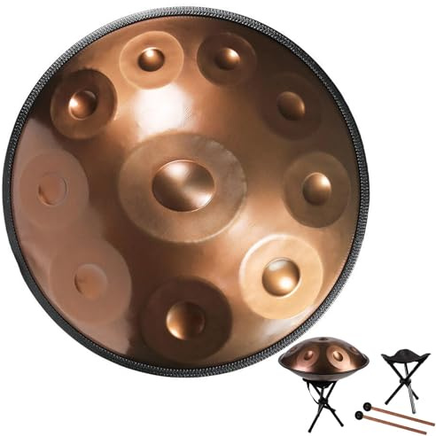 SQSXCKIQ 22-Zoll-Gold-Handpan mit weicher Tasche, Stahl-Schlaginstrument, Trommel, 432 Hz/440 Hz, für Erwachsene, Meditations-Handpan-Trommel (Farbe: 440 Hz, Größe: 12 Noten)