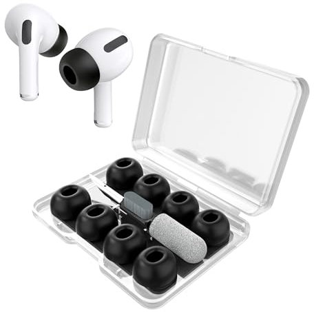 YISH Embouts pour Airpods Pro/Airpods Pro 2：4 Paires Embout Ecouteur avec Trou Réduction de Bruit, Boîte de Rangement, Stylo de Nettoyage (XS/S/M/L) (Noir)