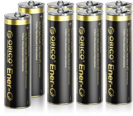 ORICO Pilas de litio recargables AA (8 unidades, 1,5 V, 2100 mWh, con puerto de carga tipo C, salida de voltaje constante, protección inteligente para mando a distancia/juguetes/cámaras-EG5C)