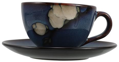 EXHUMKY Taza De Café Japonesa Vintage De Cerámica Con Platillo Juego Decorativo Para Té y Café Para Hogar Tarde Incluye Diseño De Flor De Magnolia