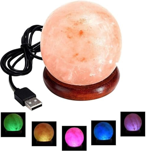 . ilumina tu vida . Panda Home PANDAHOME Lámpara de Sal del Himalaya – Luz LED Multicolor USB – Purificación y Decoración para Hogar y Oficina-Esfera