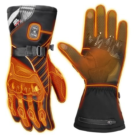 KEMIMOTO Beheizbare Motorradhandschuhe, Beheizte Handschuhe Touchsreen, Verschleißfeste Handschuhe mit Kohlefaserschale, Elektrisch Winter Thermohandschuhe für Motorradfahren, Skifahren, Roller
