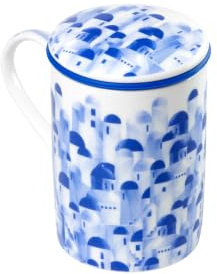 TEA SHOP - Taza de Té o Infusiones con filtro, infusor y tapa - Taza Classic Santorini - Fabricada en Porcelana
