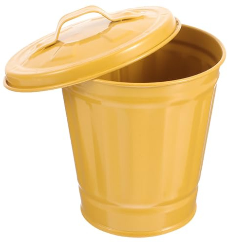 JECOMPRIS Small Desk Trash can with Lid Compact Metal Waste Bin Vintage Pattern Desktop Bin with Lid for Office Home Dormitory Storage and Organization