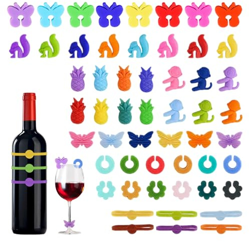 Yphzmtz 54 Stück Glas Markierung, Wiederverwendbar Glasmarkierer Silikon, Wein Marker Trinkgläser für WeingläSer, ChampagnergläSer, Party Hochzeit Bar Tassen (Modern,