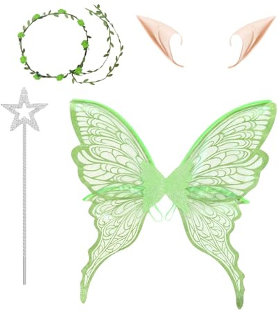 Lanmijia Ailes de fée pour adultes, Ensemble d'ailes de fée avec Bandeau à tête Florale, AilesDe Papillon pour Petite avec Oreilles d'Elfe, baguettes Magique deFée pour Adultes, enfant, Halloween