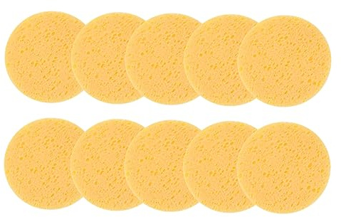 FONDOTIN 10pcs Facial Sponge Skin Care Sponge Natural Cellulose Wood Pulp Makeup Removal Cleaning Yellow for Facial Cleansing
