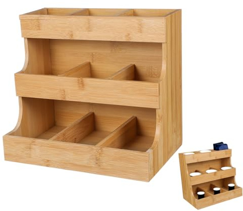 Mipcase Porta Té de Madera Khaki Resistente para Bolsitas de Té y Café Soporte Robusto Adecuado para Oficina y Almacenamiento de Artículos Varios