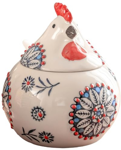 Wzxksoac Salero de Cerámica con Tapa y Cuchara, Tarro Grande de 13 Oz con Forma de Pollo, Soporte para Sal para Mostrador, Café y Dulces, Color Azul.
