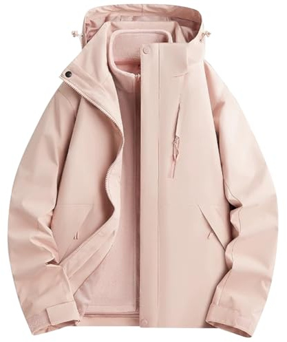 SimidunEUR Manteau Fonctionnelle 3 en 1 Femme avec Capuche Amovible et Veste Polaire zippée Imperméable Coupe-vent pour Course, Cyclisme, Randonnée, Escalade,Pink 2,L