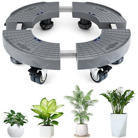Unokit Pflanzenroller – Blumenroller 39–53 cm Einstellbar mit 360°-Lenkrollen, 200 KG Tragkraft. Rollbrett Pflanzen Geeignet für Innen- und Außenbereich, Große Blumentöpfe, Sonnenschirme（Grau）