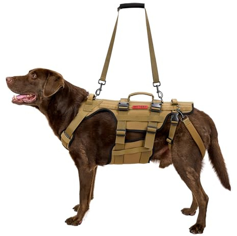 OneTigris Hundsele, Invictus hund bärstöd för medelstora storlekar, justerbart promenadstöd för hundar med 3 handtag för funktionshindrade, skadade eller äldre brun, XL