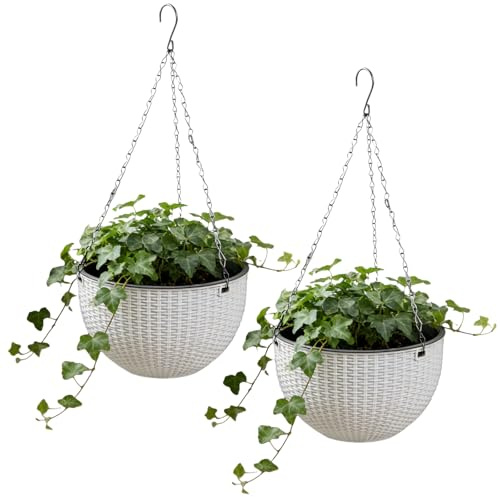 Pot Suspendu Plante Intérieur 2 Pièces, Pot de Fleur Suspendu 16,5 cm avec Trou de Drainage & Chaîne, Pot Suspend pour Intérieur et Extérieur (Blanc)