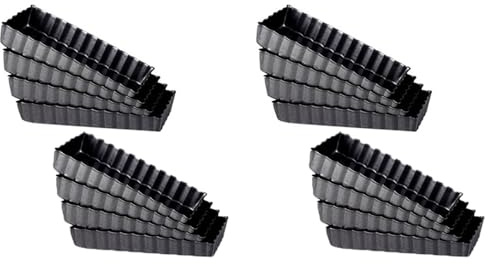 Rastapulz 16 moldes antiadherentes para quiche rectangulares con base extraíble, moldes para tartas acanaladas para hornear pasteles de frutas, pasteles, galletas