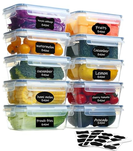 Goldeluxe 10 recipientes herméticos con tapa, recipientes para congelador, cajas de preparación de alimentos, sin BPA, herméticos, apilables, para cajas de comida, congelador y cocina (10 x 0,84 L)