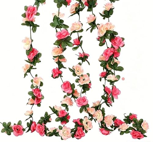 RzuoQnt 3er-Set künstlicher Rosensträuße, Blumengirlande Künstlich – 2,5M Rosen Girlande mit je 45 Blüten, Blumen Girlande für Hochzeit & Hause Deko, Blumenranken Künstlich für Outdoor & Fahrrad