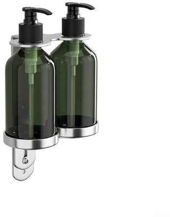 Dispenser di sapone da parete, bottiglia manuale con supporto per shampoo gel doccia, plastica verde e acciaio inossidabile per bagno cucina (2 bottiglie)