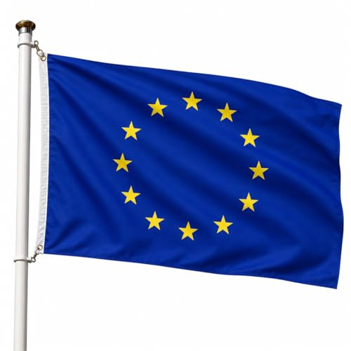 Drapeau Europe 90 x 150 cm, drapeau européen avec 2 œillets en laiton, drapeau de la Coupe du monde, drapeau européen pour extérieur, matériau polyester, résistant au vent et à la pluie