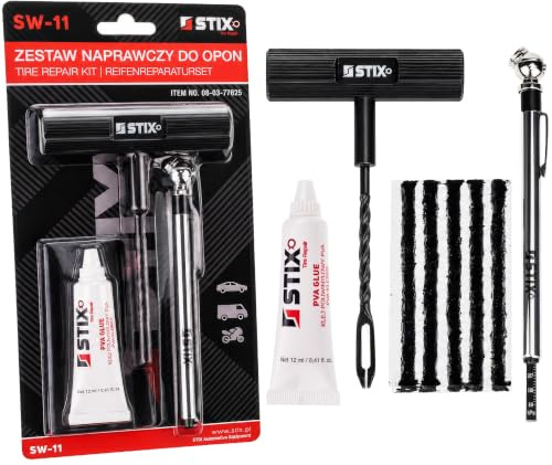 STIX Reifenreparaturset im Blister für schlauchlose Reifen SW-11 8-tlg. | 8-teiliges Reifenreparaturset für die schnelle Reparatur von Tubeless-Reifen