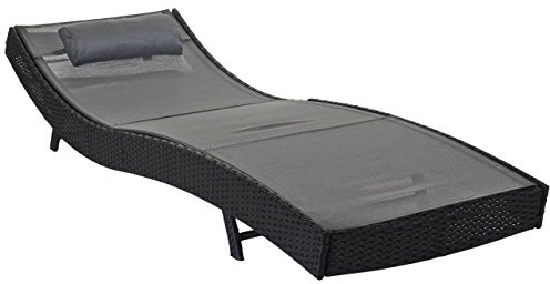 Mendler Sonnenliege Savannah, Relaxliege Gartenliege Liege, Poly-Rattan - anthrazit, Bezug grau