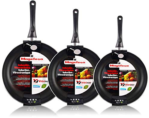 MAGEFESA Vitral Set Juego 3 Sartenes 18-20-24 cm Aluminio, inducción, Antiadherente Libre de PFOA, Limpieza lavavajillas Apta para Todas Las cocinas, vitroceramica, Gas
