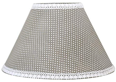 Grafelstein Lampenschirm JONNA, Ø 30 cm, grau weiß Punkte mit Spitzenband, Tischlampe Landhaus, groß, E14 und E27 geeignet