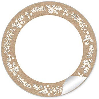 72 STICKER Freitextfeld Etiketten zum selber beschriften als Namensschild für ihre Tischdekoration mit Rosen in Natur Kraftpapier Look mit weißer Blütenranke Taufe, 4 cm, matt