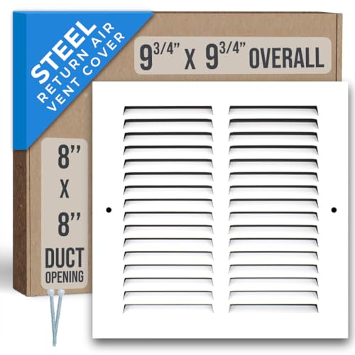 Fits 8x8 Duct Opening | Steel Return Air Grille by Handua | Vent Cover Grill for Sidewall and Ceiling | White | HVAC Cold Air Intake Grille | Outer Dimensions: 9.75W X 9.75