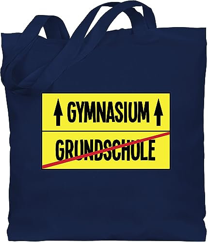 Baumwolltasche - Schulanfang & Einschulung Geschenk Turnbeutel - Grundschule Gymnasium Ortsschild gelb - Unisize - Navy Blau - schultasche schule jungen 1. klasse schulanfänger nach jutebeutel