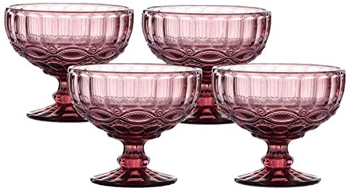 VanEnjoy Purple Vintage Pressed Pattern Glass Ice Cream Cups/Dessert Bowls - Set of 4,12 Oz