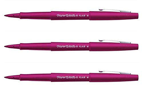 Paper Mate Pack of 3 Felt-Tip Pens Flair Original Nylon Medium Point Magentaaa