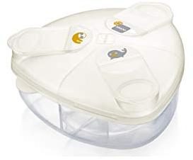 MAM Milk powder dispenser, milk powder box for easy filling of baby bottles, milk powder dispenser holds up to 3 portions, 0+ months, seal/sloth,Packaging and Instructions in Foreign Language