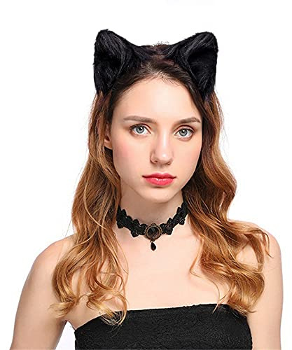 Dodheah Katzenohren Haarreif Fuchsohren Stirnband Haarnadel niedlich Haarschmuck Halloween Kostüm Anime Lolita Cosplay Damen