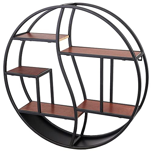 Hansmeier Wandregal aus Metall - Industrial Schweberegal rund - Durchmesser 56cm, 12cm Tiefe - Modernes Regal - Perfekt für Deko und Aufbewahrung