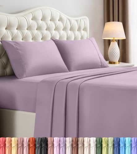 Utopia Bedding Heltäckande lakanset – 4 delar sängkläder – borstad mikrofiber – krympnings- och blekningsbeständig – enkel skötsel (full, lavendel)