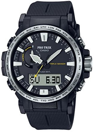 Casio Protrek Tough Solar Powered Environmentally Friendly Biomass Outdoor Sports Watch with Altimeter, Barometer, Compass, and Thermometer Style PRW-61-1., Black, Sport