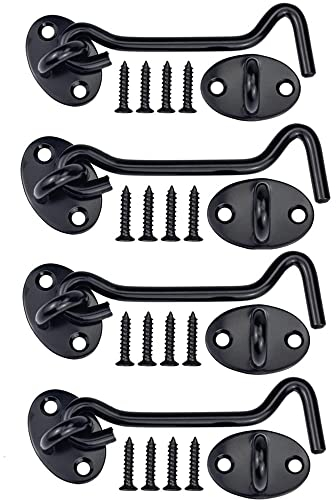 4 Stück Kabinenhaken Edelstahl Sturmhaken mit Öse Fensterhaken Holz Helter Locking Türschloss mit 16 Stück Montage Schrauben Türriegel Gartentor Riegel Schwarz