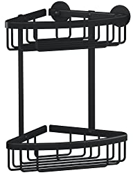 tesa ALUXX BLACK zweistöckige Eck-Duschablage zur Wandmontage ohne Bohren, schwarz matt - für Bäder im Industrial Style und moderne Badezimmer - mit Klebelösung - 163 mm x 260 mm x 170 mm