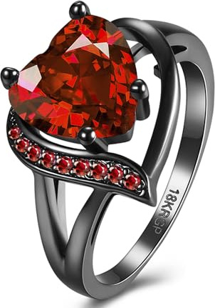 QOBEBOTA Engagement Rings for Women Red Garnet Heart Cubic Zirconia Promise Rings for Her Womens Rings Black Gold Gothic Rings Birthday Gifts Wedding Rings Size 9 Ring Statement Rings for Women