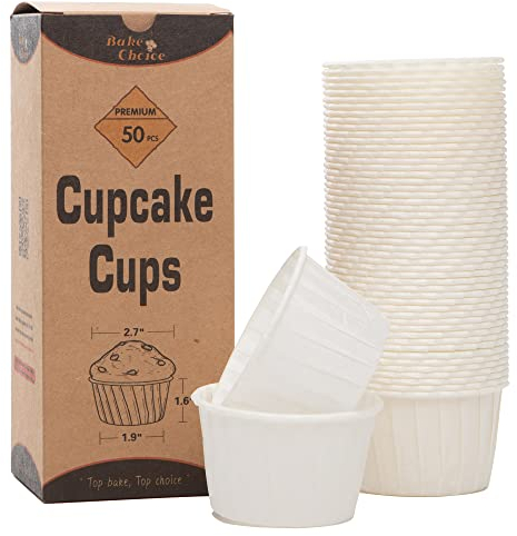 Bake Choice Pirottini in Carta per Cupcake Bianco Classico da Forno 50 pezzi Pergamena Resistente,Monouso,Antiaderenti,Grado per Uso Alimentare,Diametro 5 cm,Ideale per Muffin,Dolci,Festa Compleanno