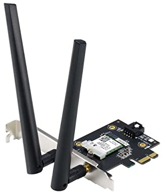 ASUS PCE-AXE5400 Adaptador WiFi6 6E PCI-E con 2 Antenas externas Soporte de Banda de 6 GHz 160 MHz Bluetooth 5.2 WPA3 Seguridad de Red OFDMA y MU-MIMO