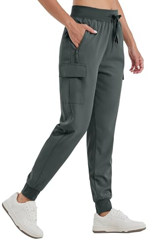 Willit Women's Cargo Joggers Lightweight Hiking Athletic Trousers Walking Outdoor Pants Quick Dry Water Resistant Deep Gray L