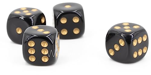W6 Würfel (16mm) in schwarz/Golde Punkte - Made in Germany - WeLoveBeads - 5 Stück