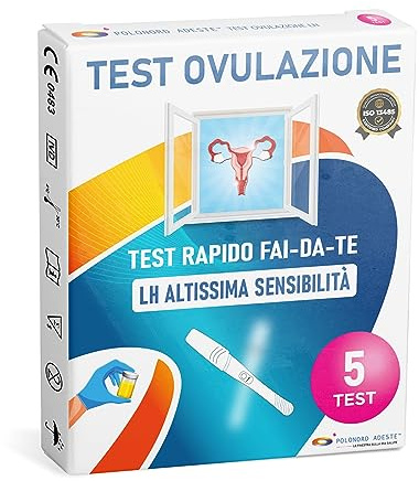 TEST OVULAZIONE LH URINE Adeste - Rapido Fai da Te per Individuare i Tuoi Giorni Fertili, Aumenta le Probabilità di Gravidanza, Confezione da 5 Test