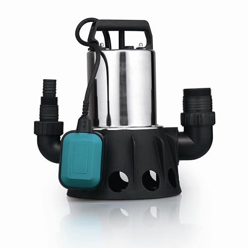 Bomba de agua sumergible para aguas residuales y limpias de 1100W Caudal de 15000 litros/h con cable electrico de 10 metros de largada. Profundidad máxima de 7 mts. Altura max 9,5 mt